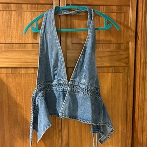 Princess Polly Denim Halter Tie Back Top NWOT